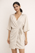 Sand & Ivory Pinstripe Wrap Dress