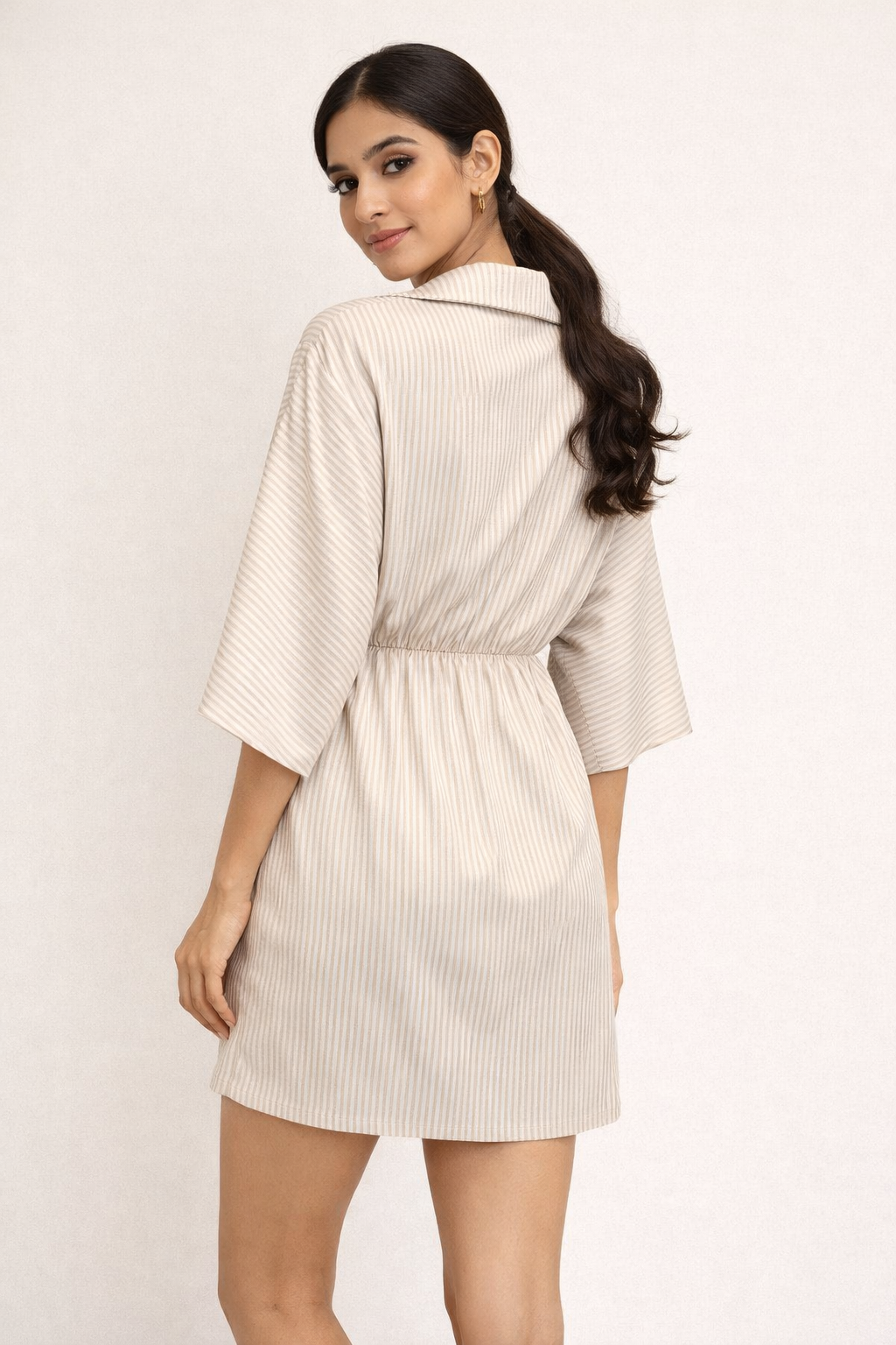 Sand & Ivory Pinstripe Wrap Dress