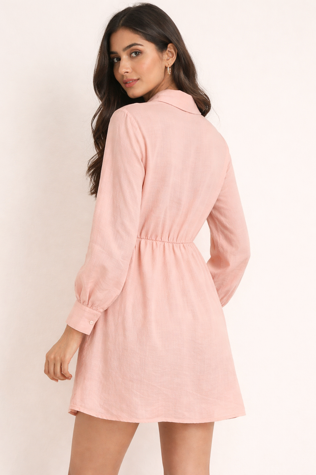Peach Crinkle-Cotton Shirt Dress