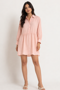 Peach Crinkle-Cotton Shirt Dress