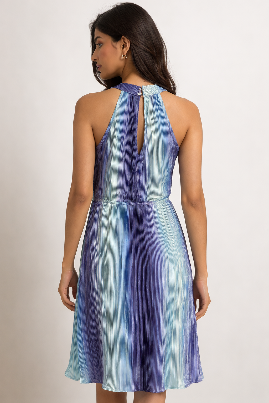 Ocean Ombre Plissé Halter Dress