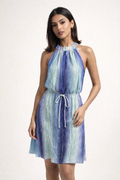 Ocean Ombre Plissé Halter Dress