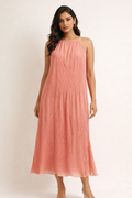 Terracotta Micro-Pleat Trapeze Dress