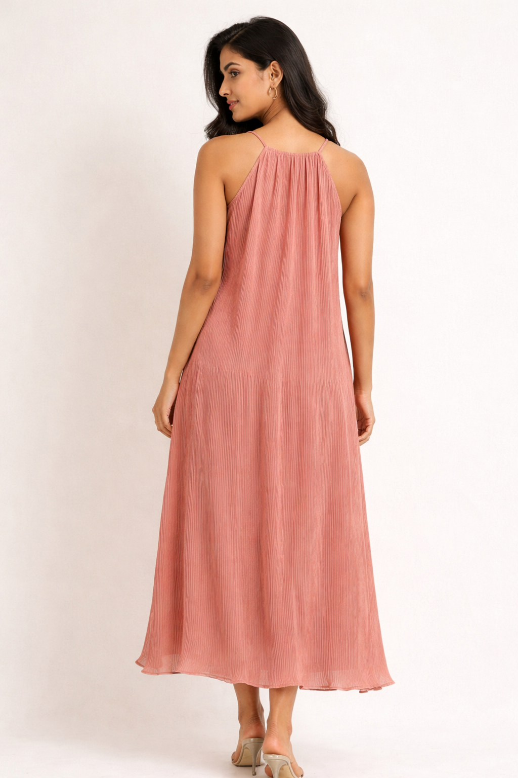 Terracotta Micro-Pleat Trapeze Dress