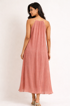 Terracotta Micro-Pleat Trapeze Dress