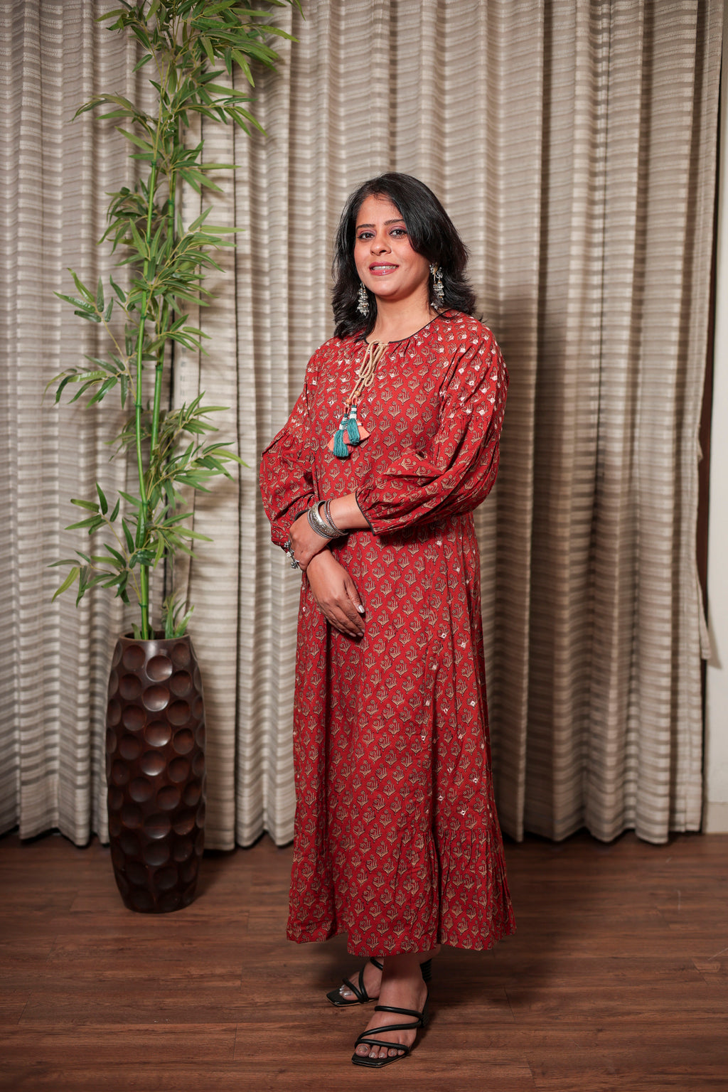 Rust Red Printed Grace Maxi Dress
