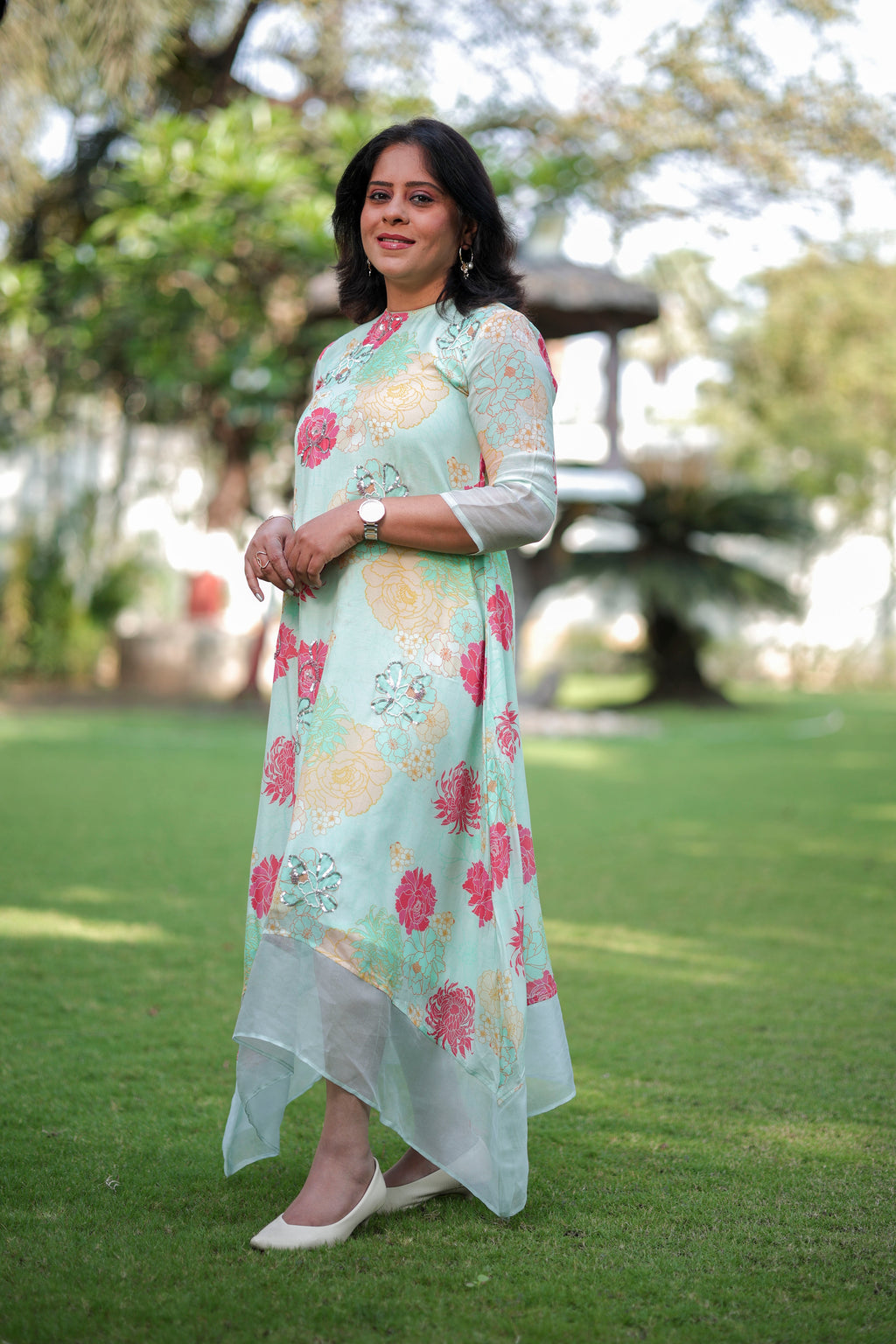 Pastel Garden Flow Midi Dress