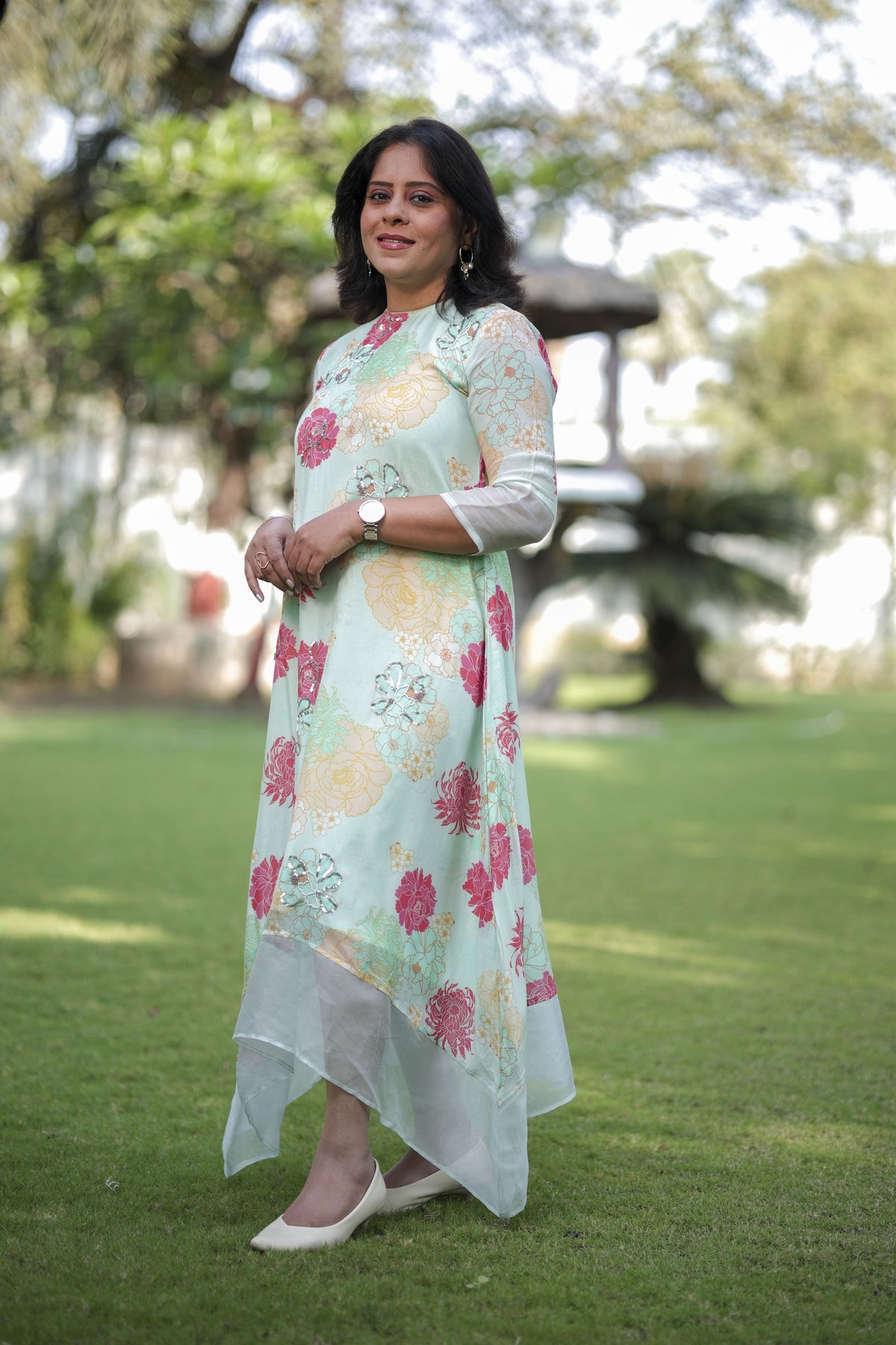 Pastel Garden Flow Midi Dress