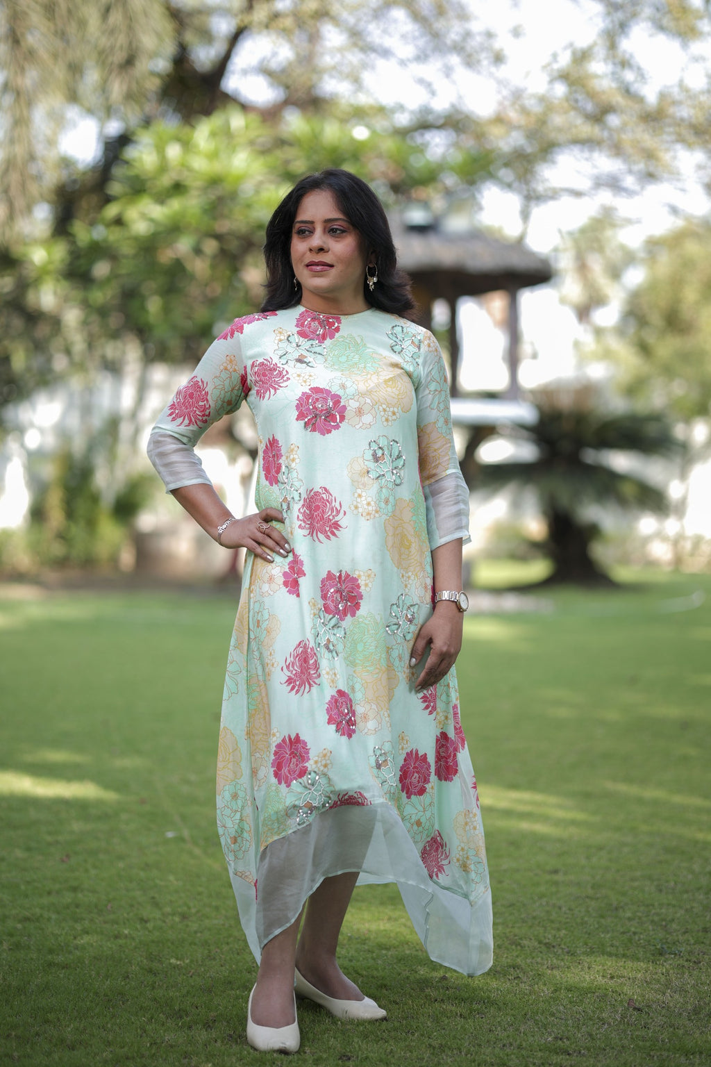 Pastel Garden Flow Midi Dress