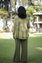 Olive Bloom Printed Flared Top
