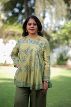 Olive Bloom Printed Flared Top