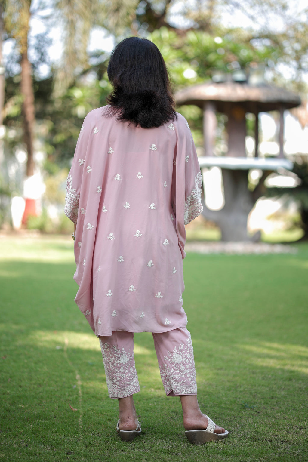 Blush Pink Embroidered Kaftan Set