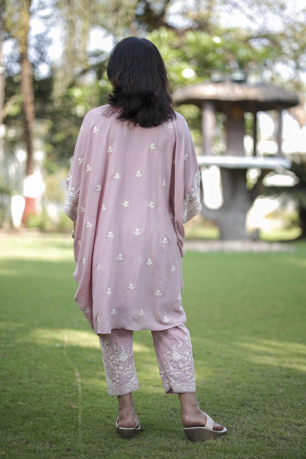 Blush Pink Embroidered Kaftan Set