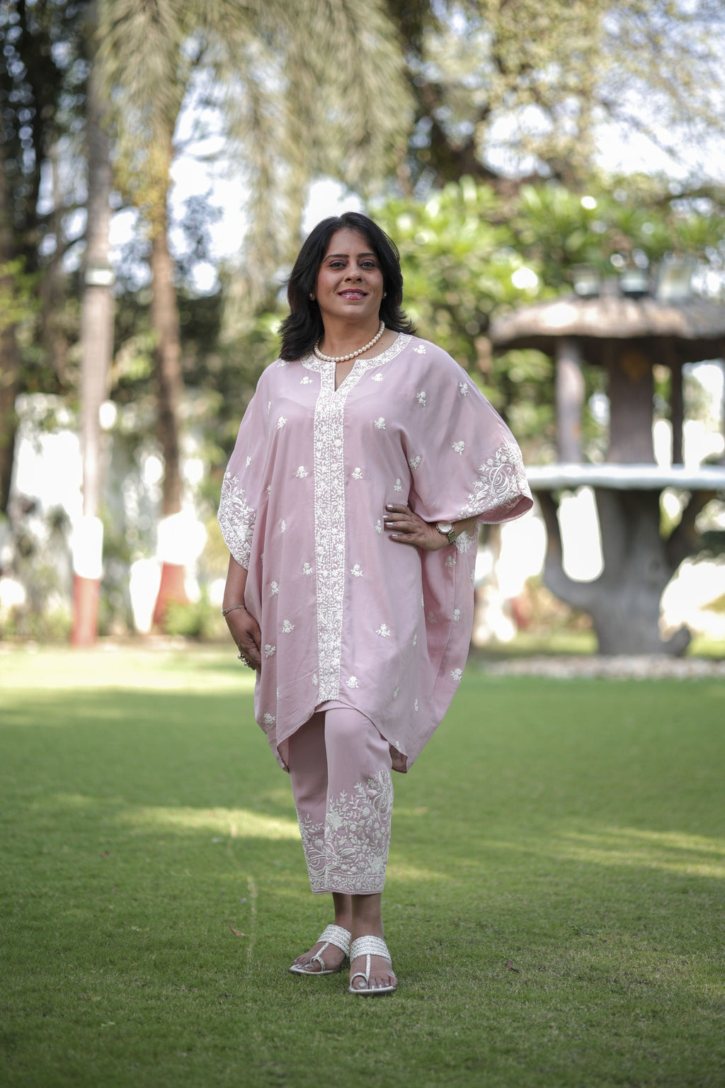 Blush Pink Embroidered Kaftan Set