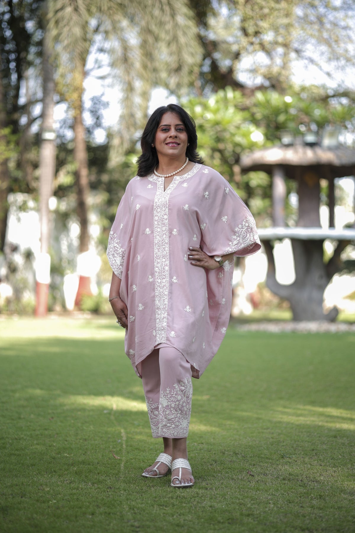 Blush Pink Embroidered Kaftan Set