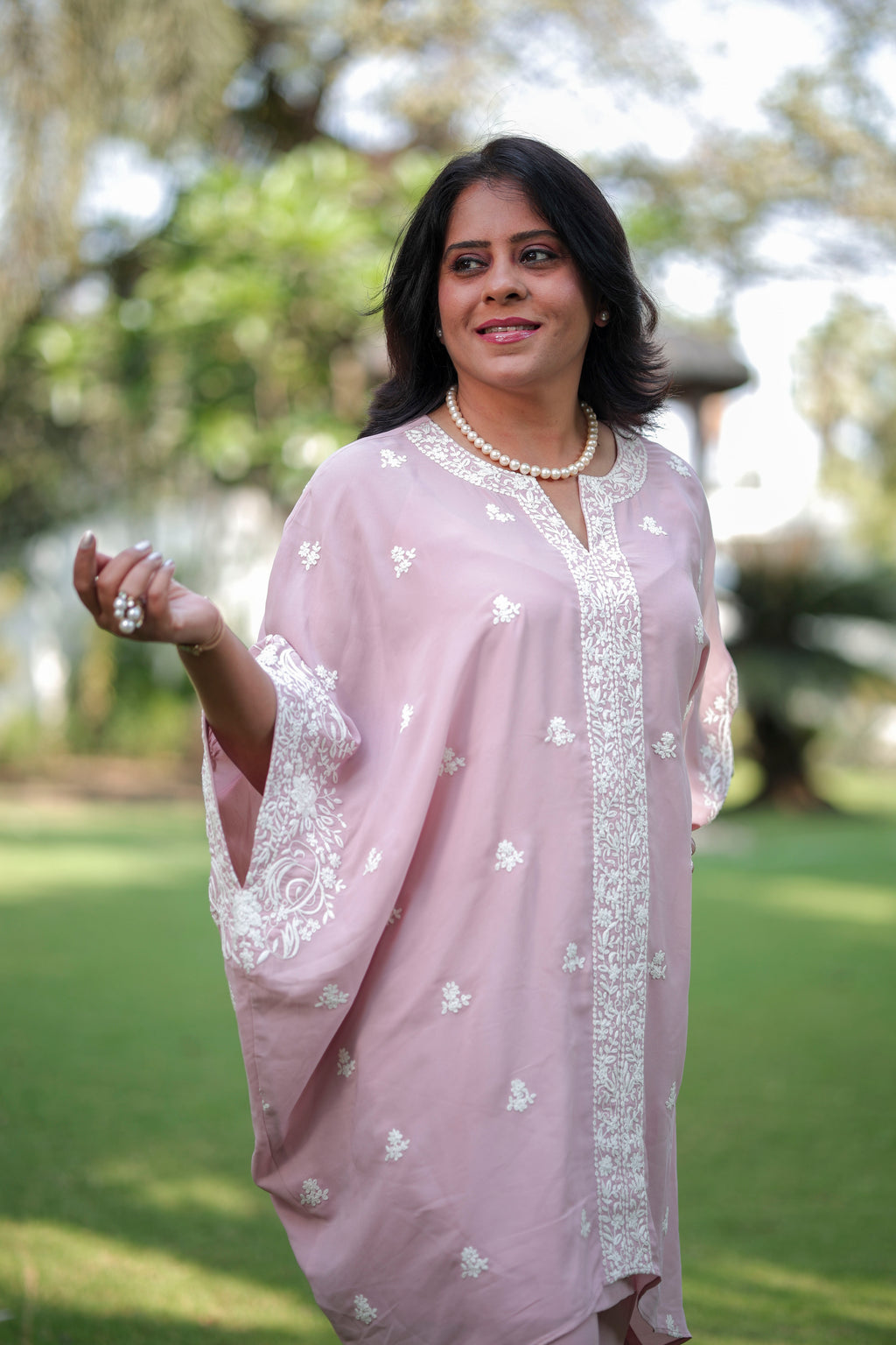 Blush Pink Embroidered Kaftan Set