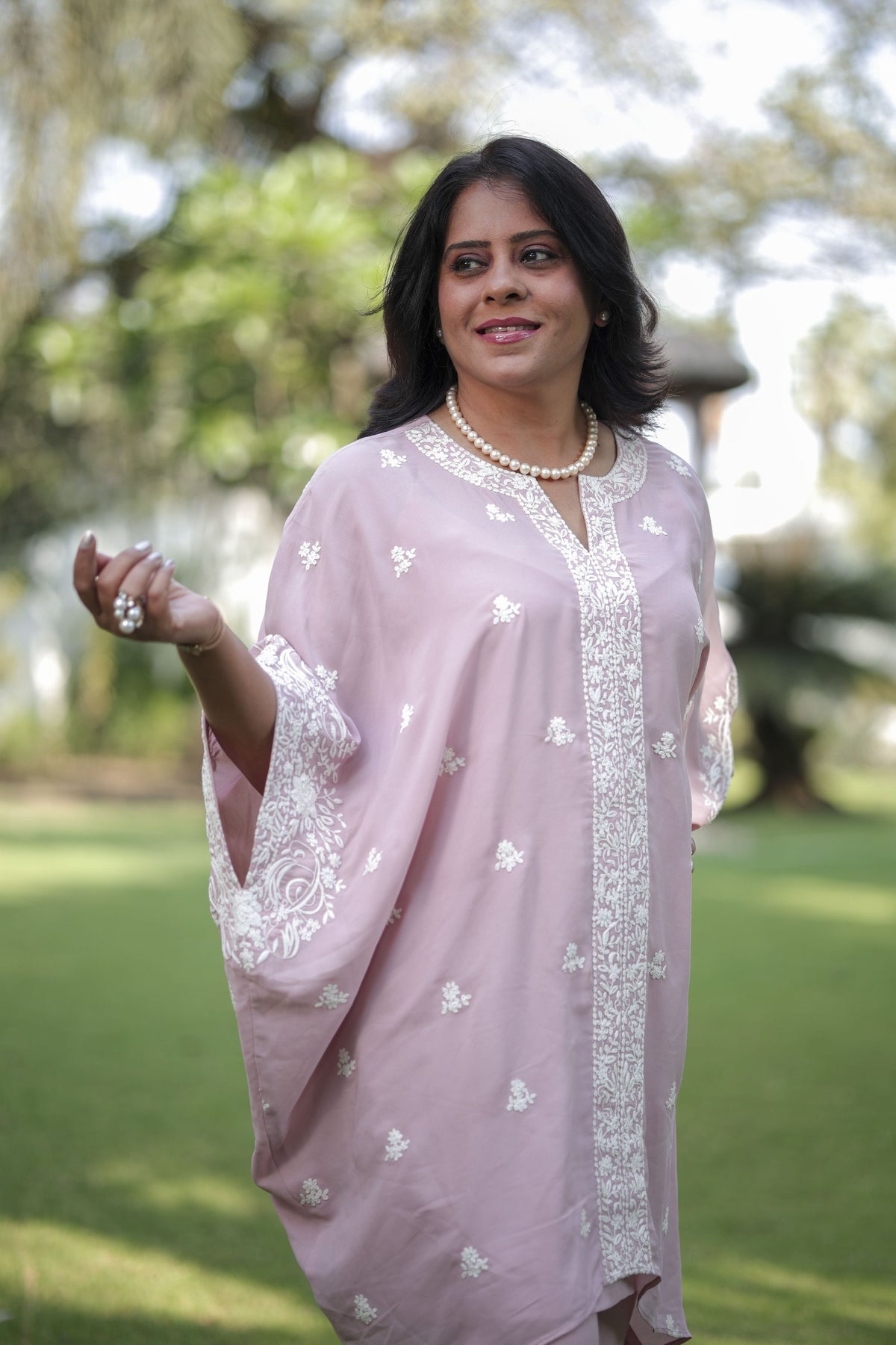 Blush Pink Embroidered Kaftan Set