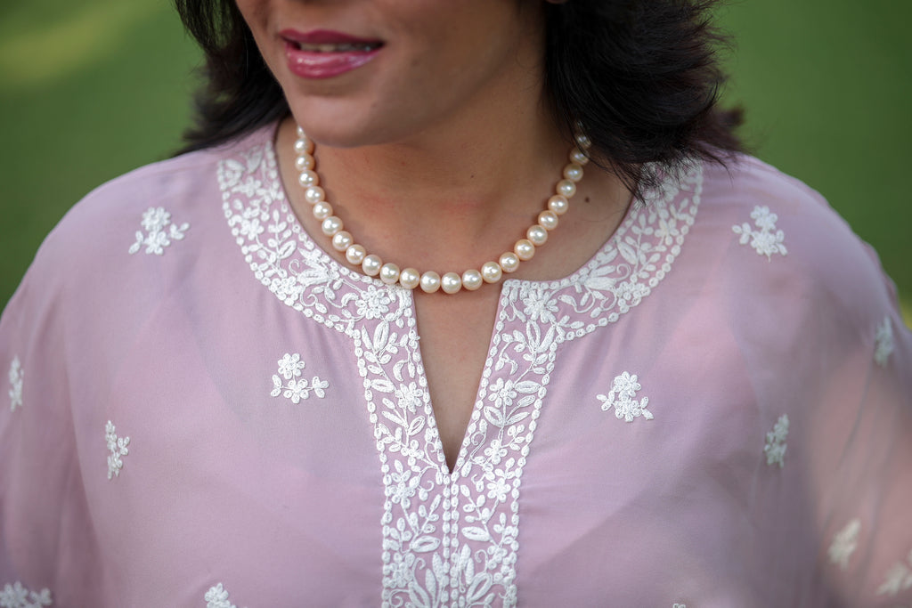 Blush Pink Embroidered Kaftan Set