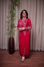 Crimson Red Embroidered Straight Kurti