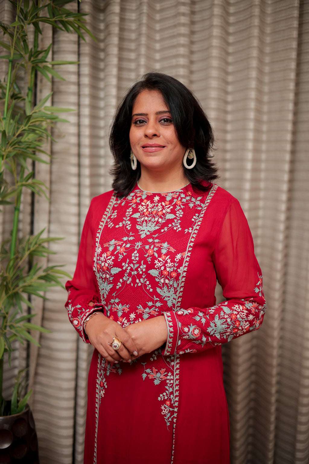 Crimson Red Embroidered Straight Kurti