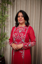 Crimson Red Embroidered Straight Kurti
