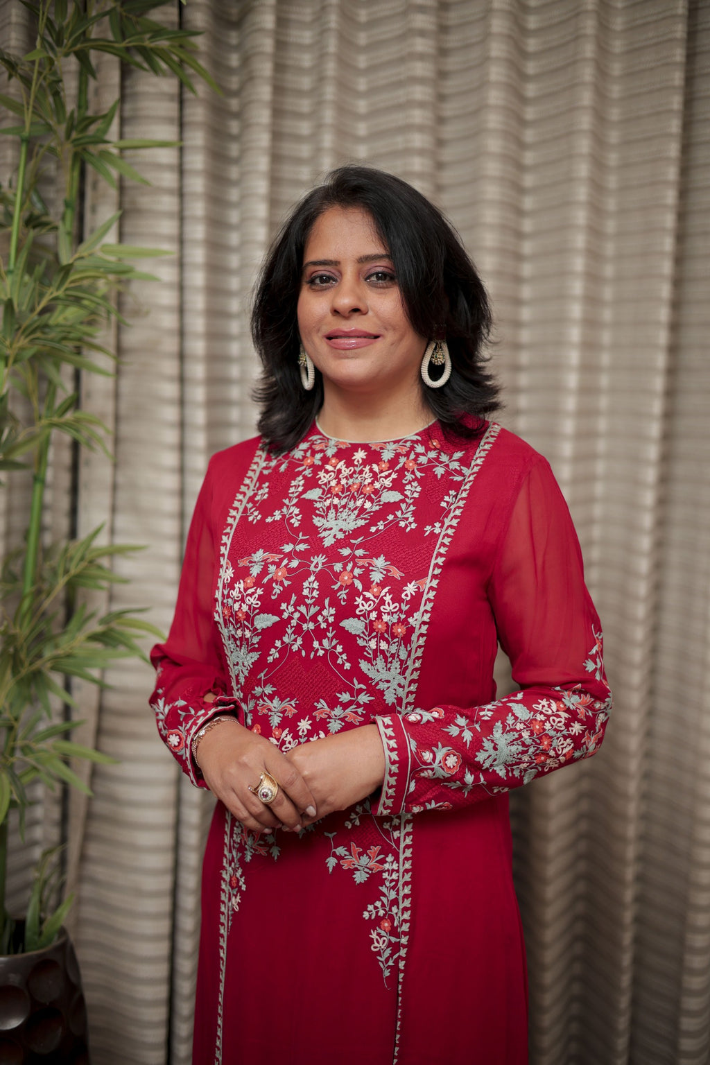 Crimson Red Embroidered Straight Kurti