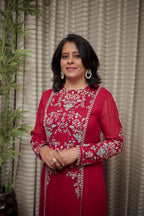 Crimson Red Embroidered Straight Kurti