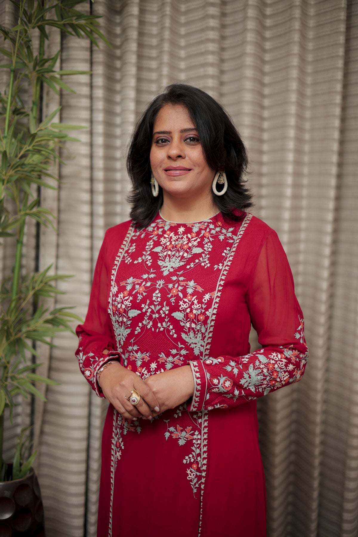 Crimson Red Embroidered Straight Kurti