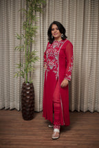 Crimson Red Embroidered Straight Kurti
