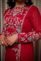 Crimson Red Embroidered Straight Kurti