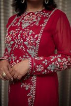 Crimson Red Embroidered Straight Kurti