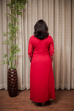 Crimson Red Embroidered Straight Kurti