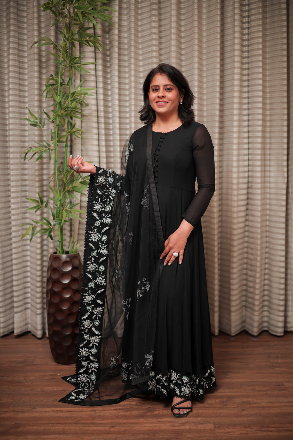 Midnight Black Swarovski Embellished Anarkali