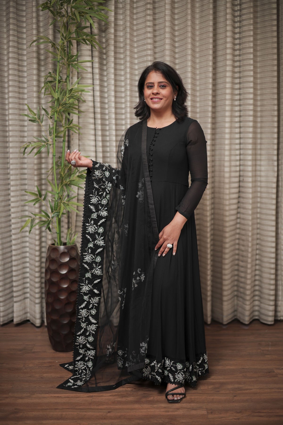 Midnight Black Swarovski Embellished Anarkali