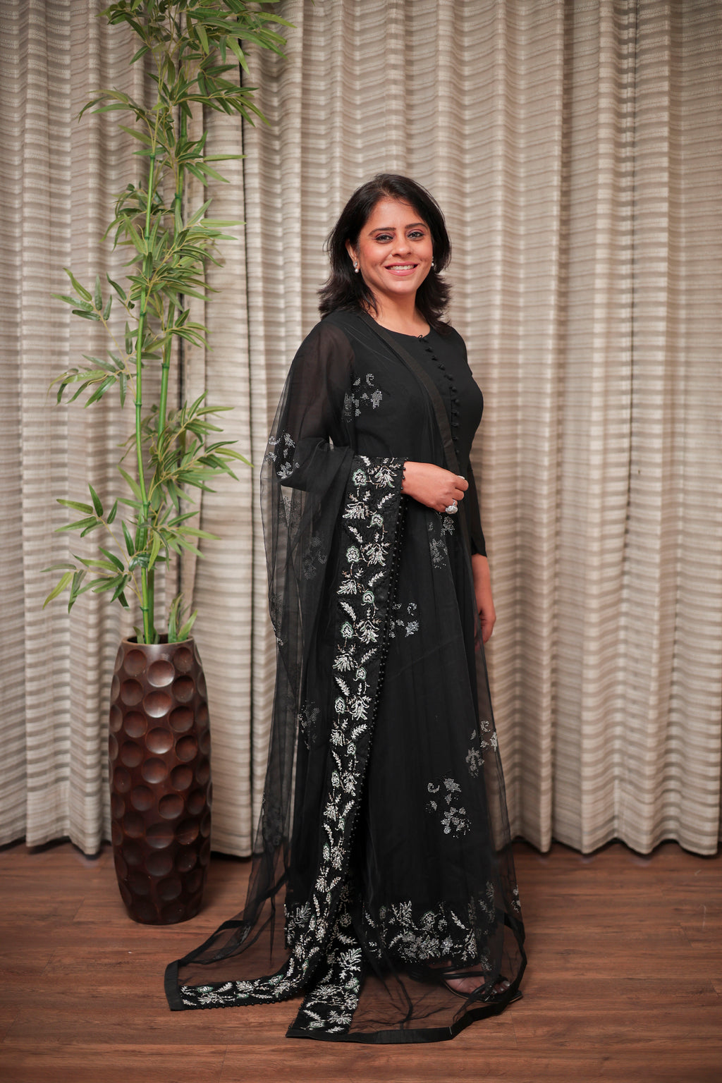 Midnight Black Swarovski Embellished Anarkali