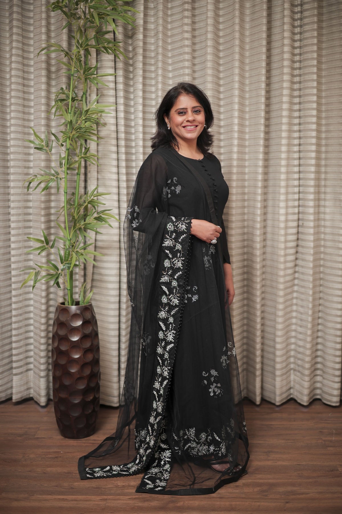Midnight Black Swarovski Embellished Anarkali