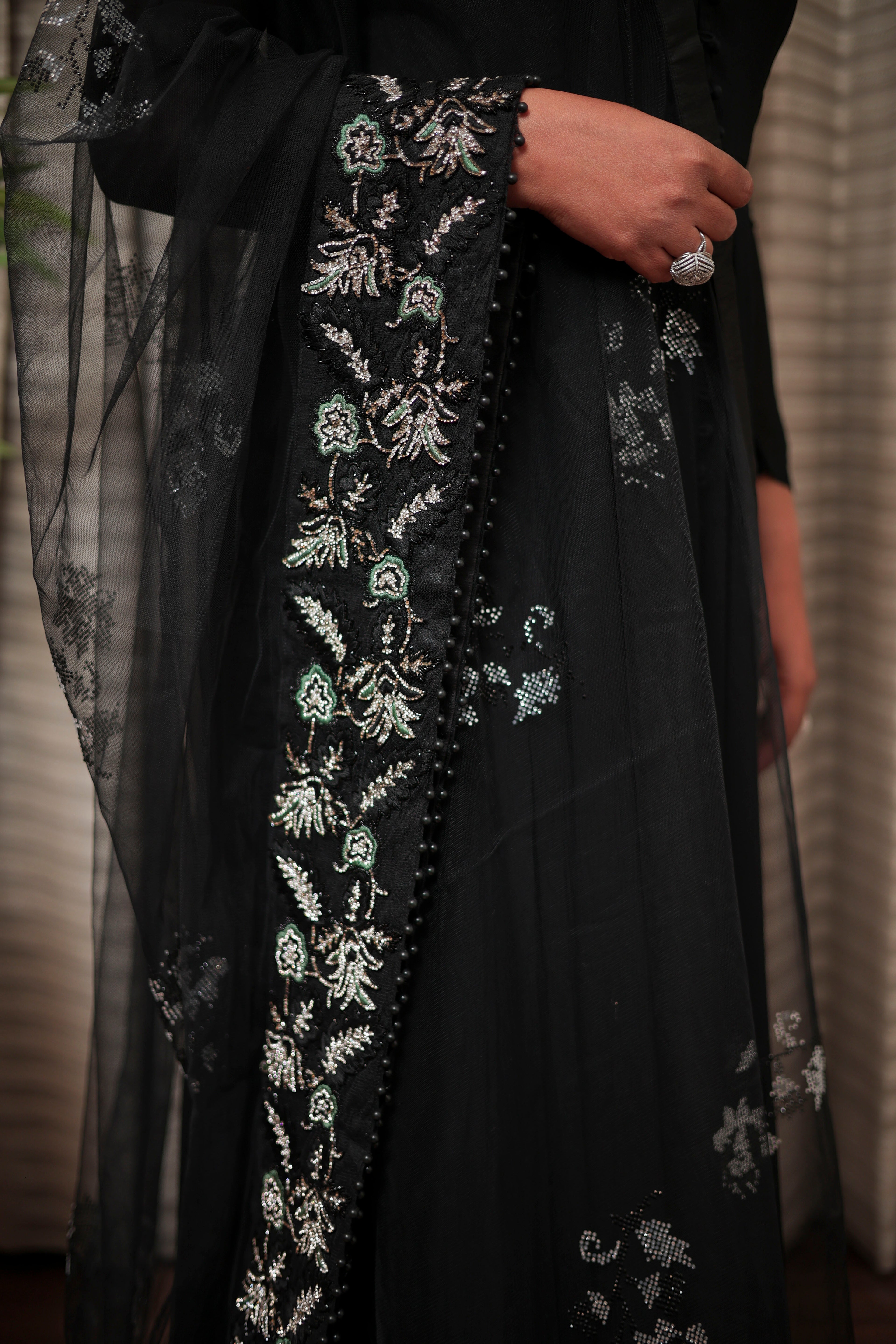 Midnight Black Swarovski Embellished Anarkali