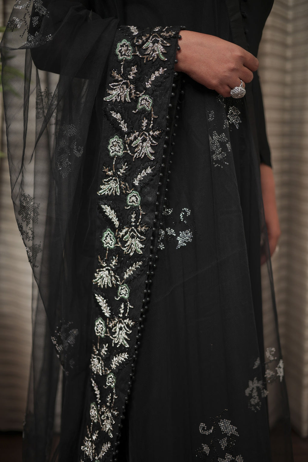 Midnight Black Swarovski Embellished Anarkali