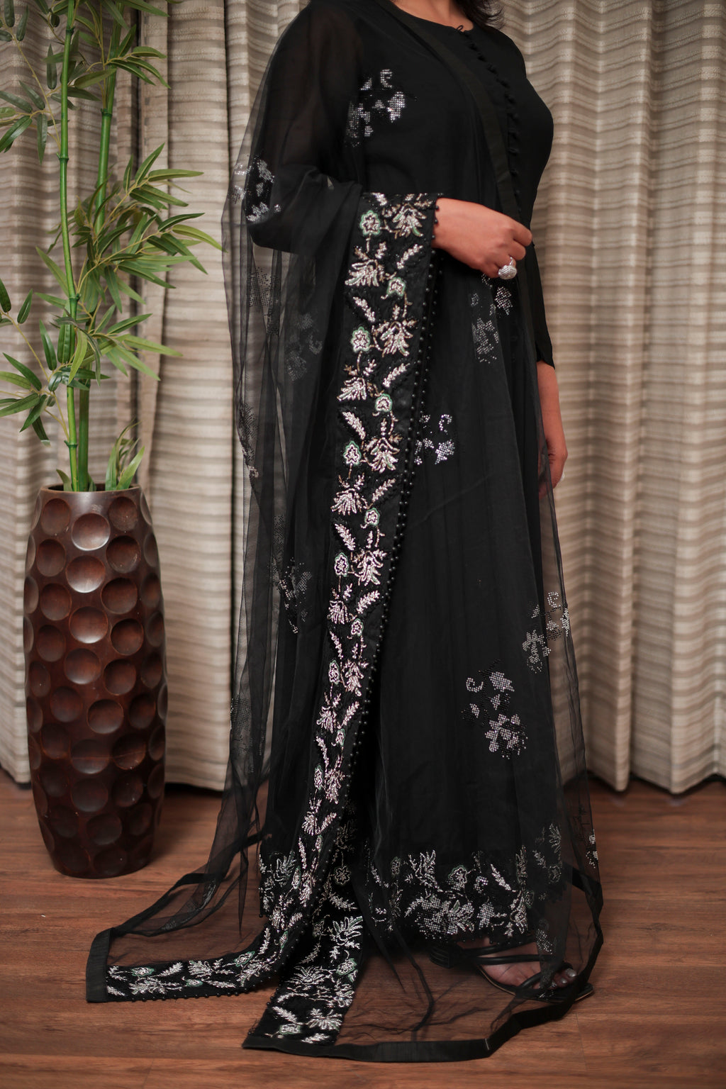 Midnight Black Swarovski Embellished Anarkali