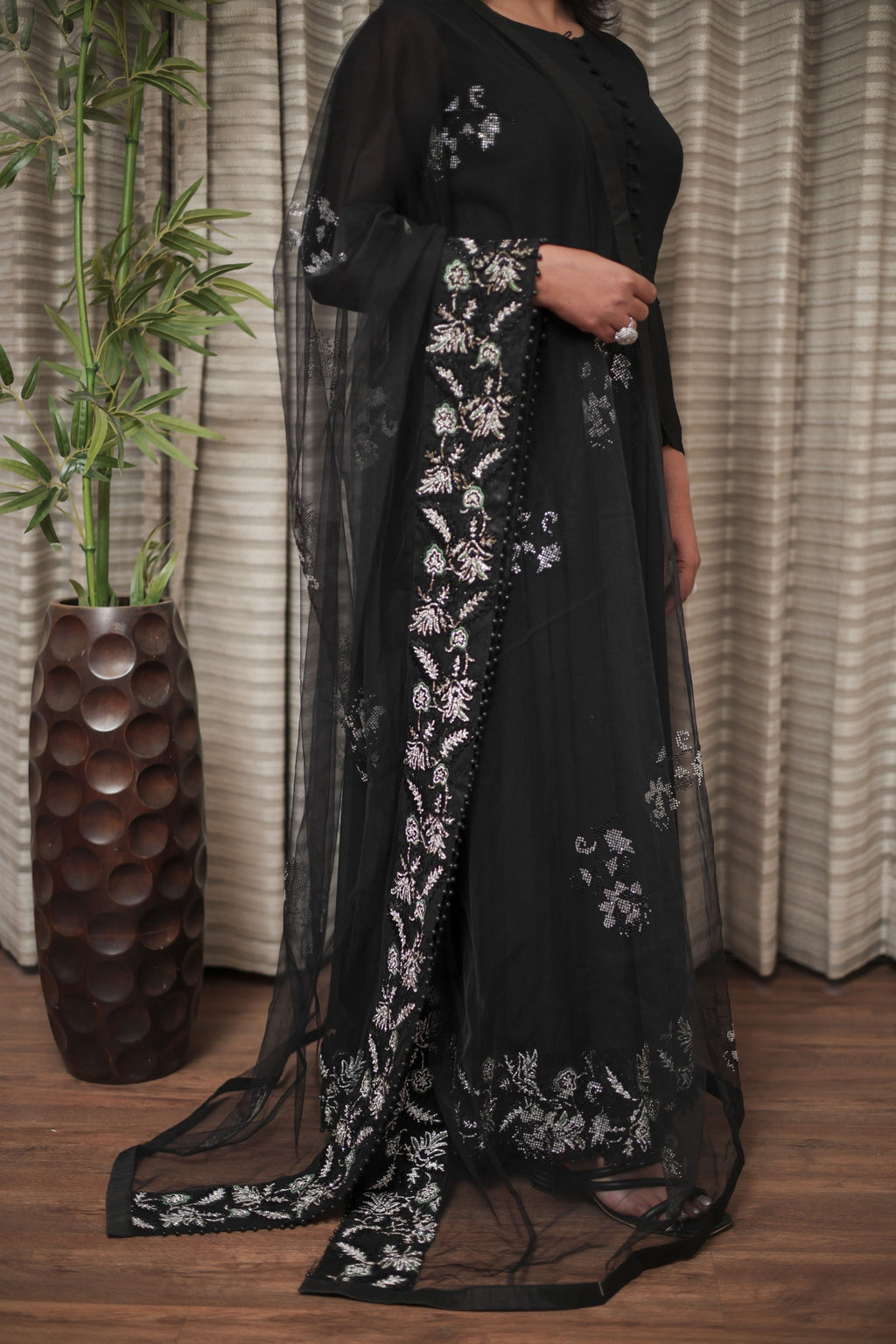 Midnight Black Swarovski Embellished Anarkali
