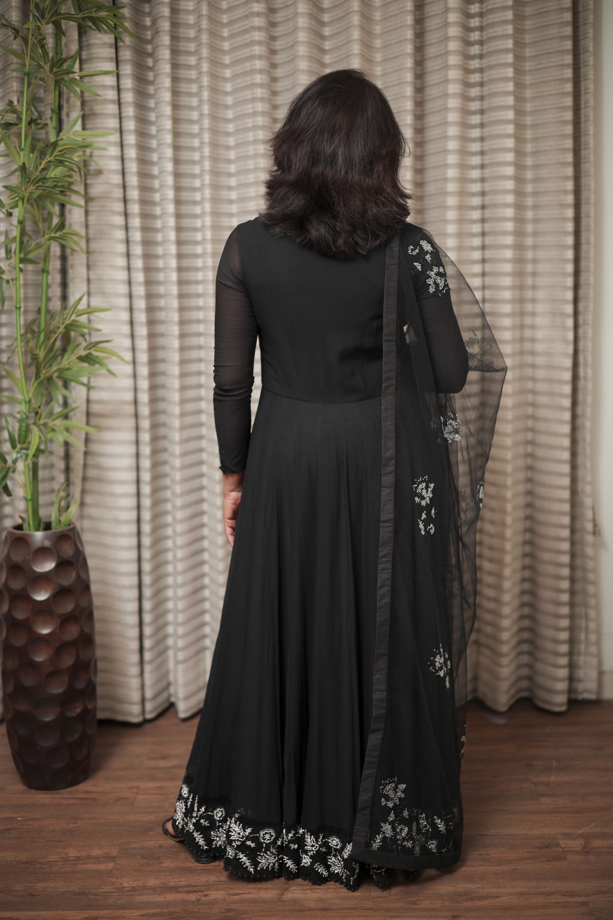 Midnight Black Swarovski Embellished Anarkali
