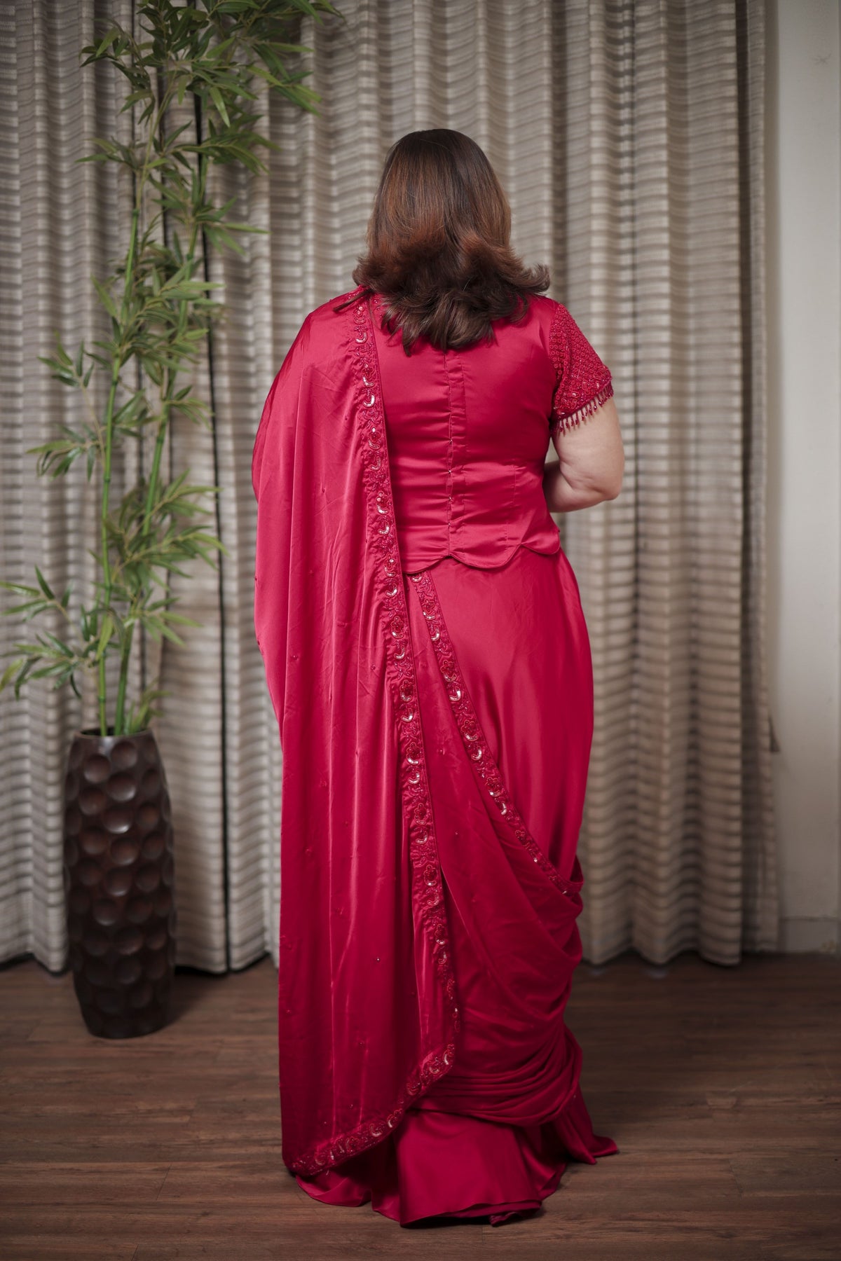 Elegant Red Ready-to-Wear Saree