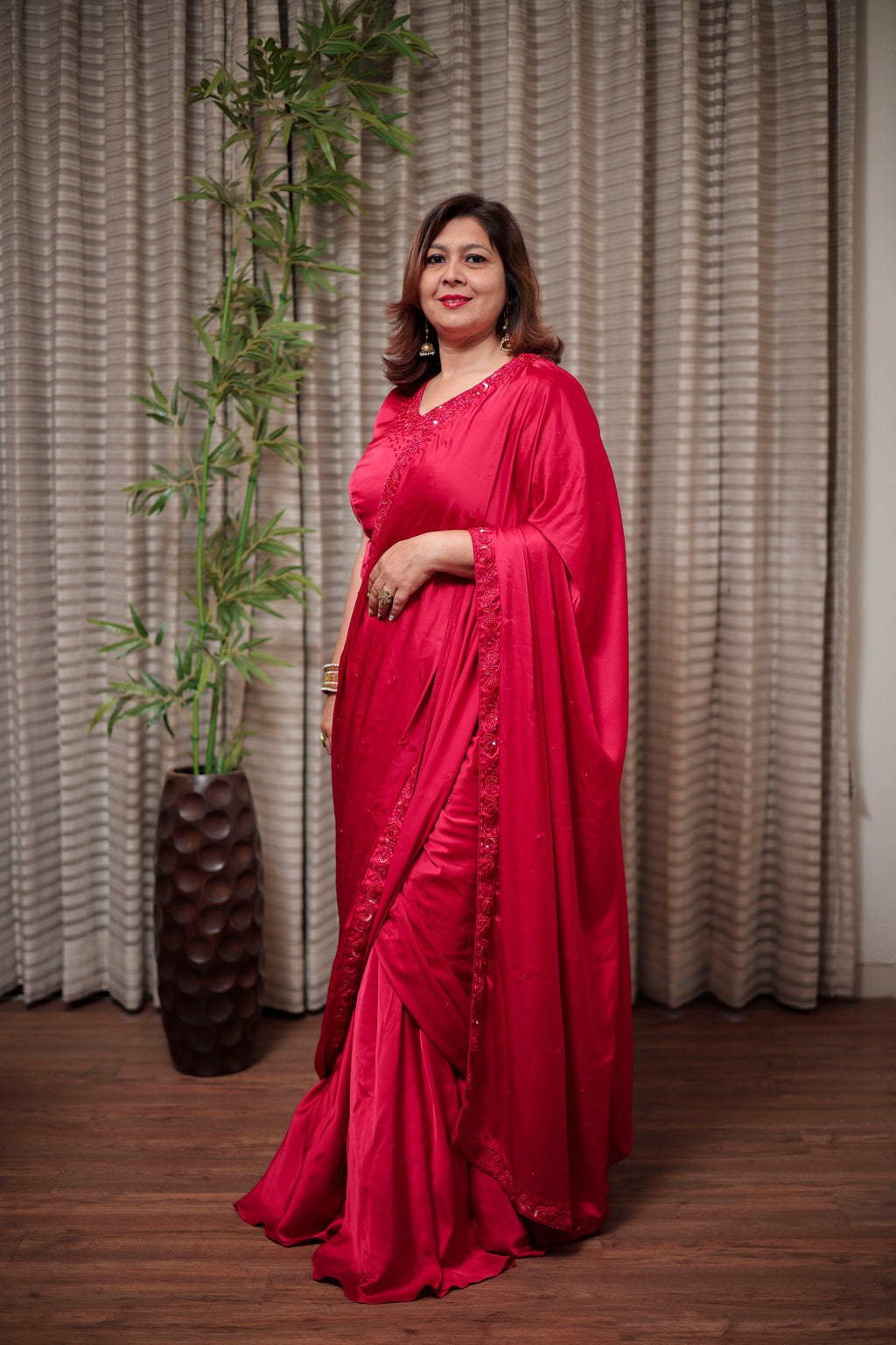 Elegant Red Ready-to-Wear Saree