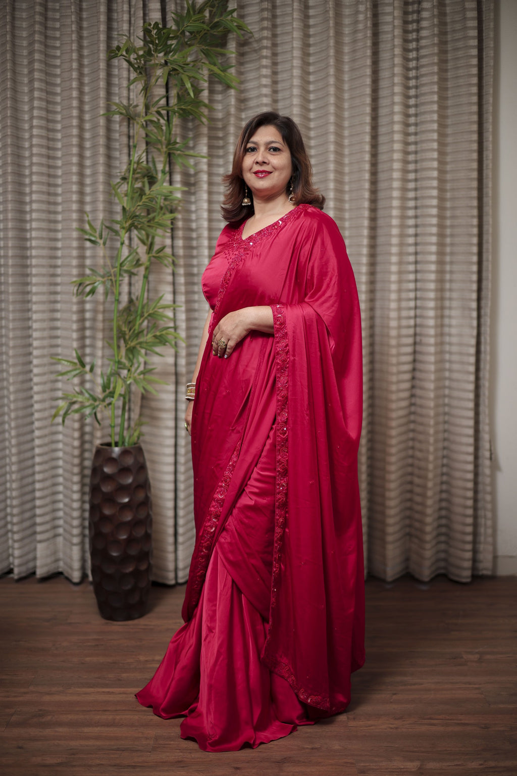 Elegant Red Ready-to-Wear Saree