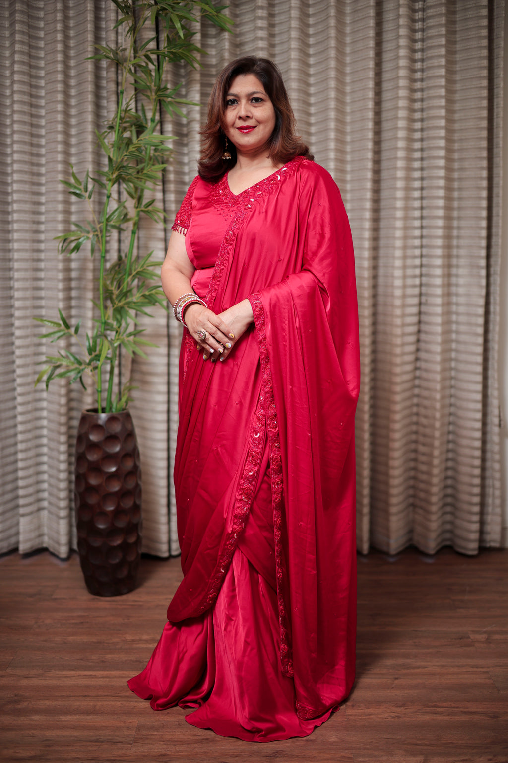 Elegant Red Ready-to-Wear Saree