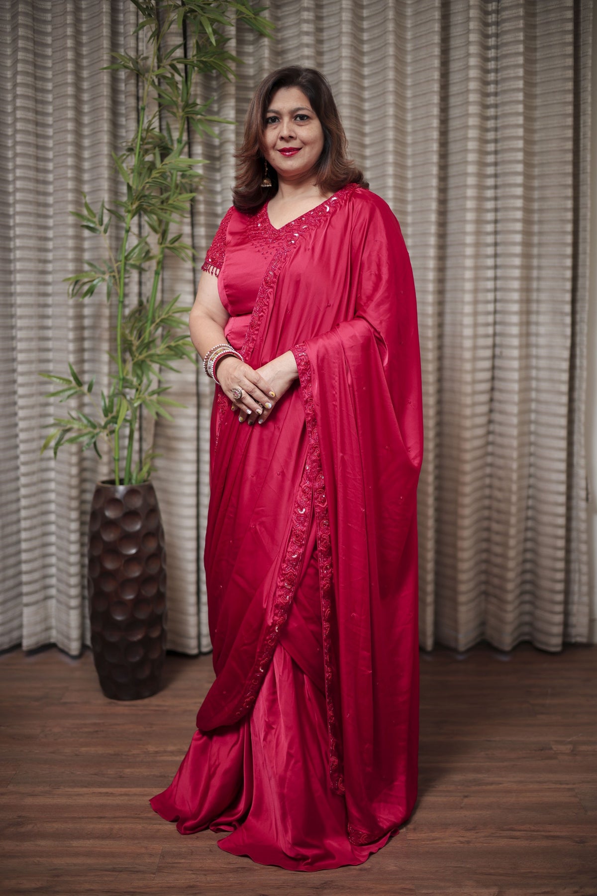 Elegant Red Ready-to-Wear Saree