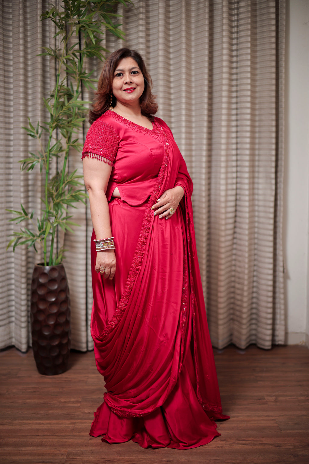 Elegant Red Ready-to-Wear Saree