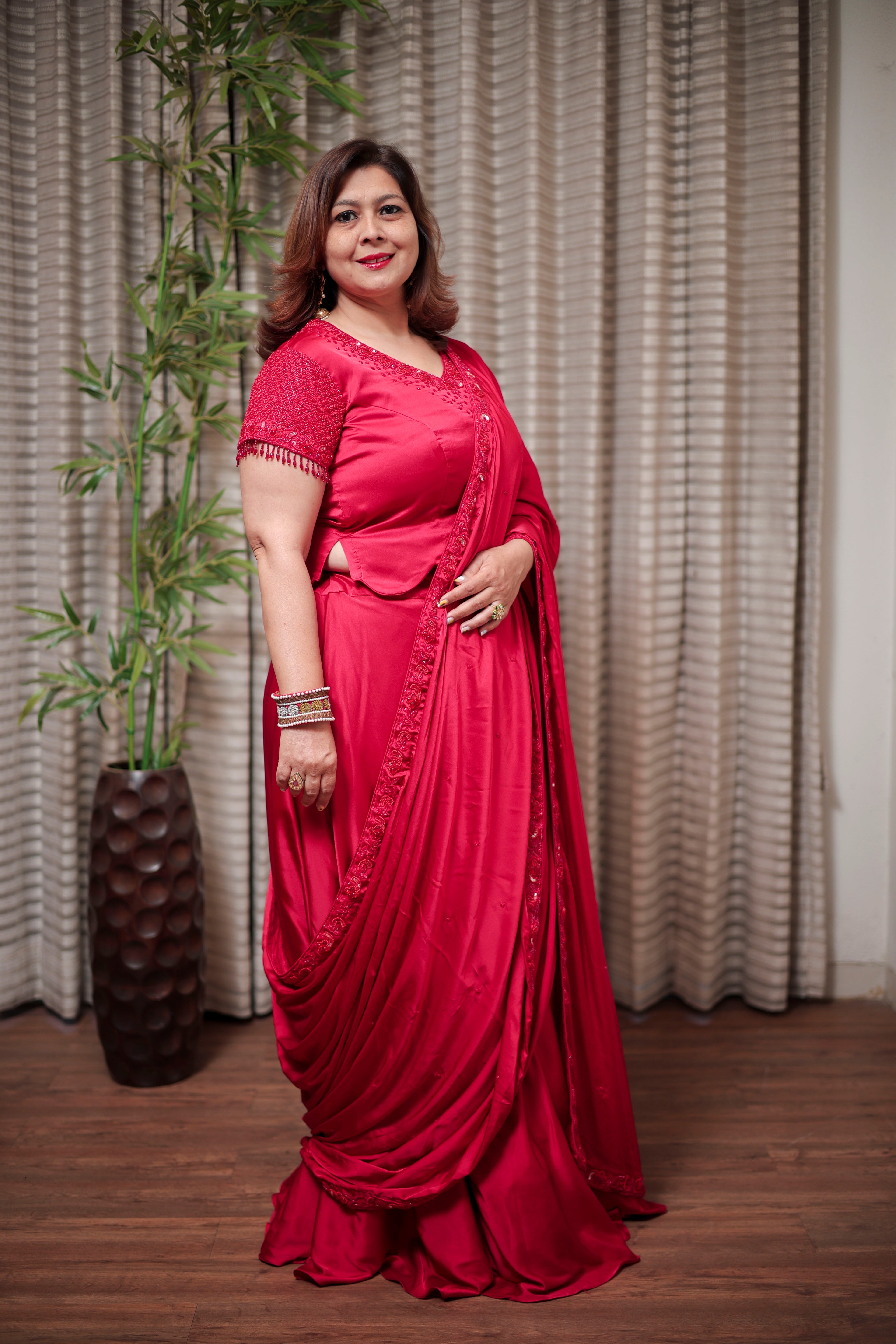 Elegant Red Ready-to-Wear Saree