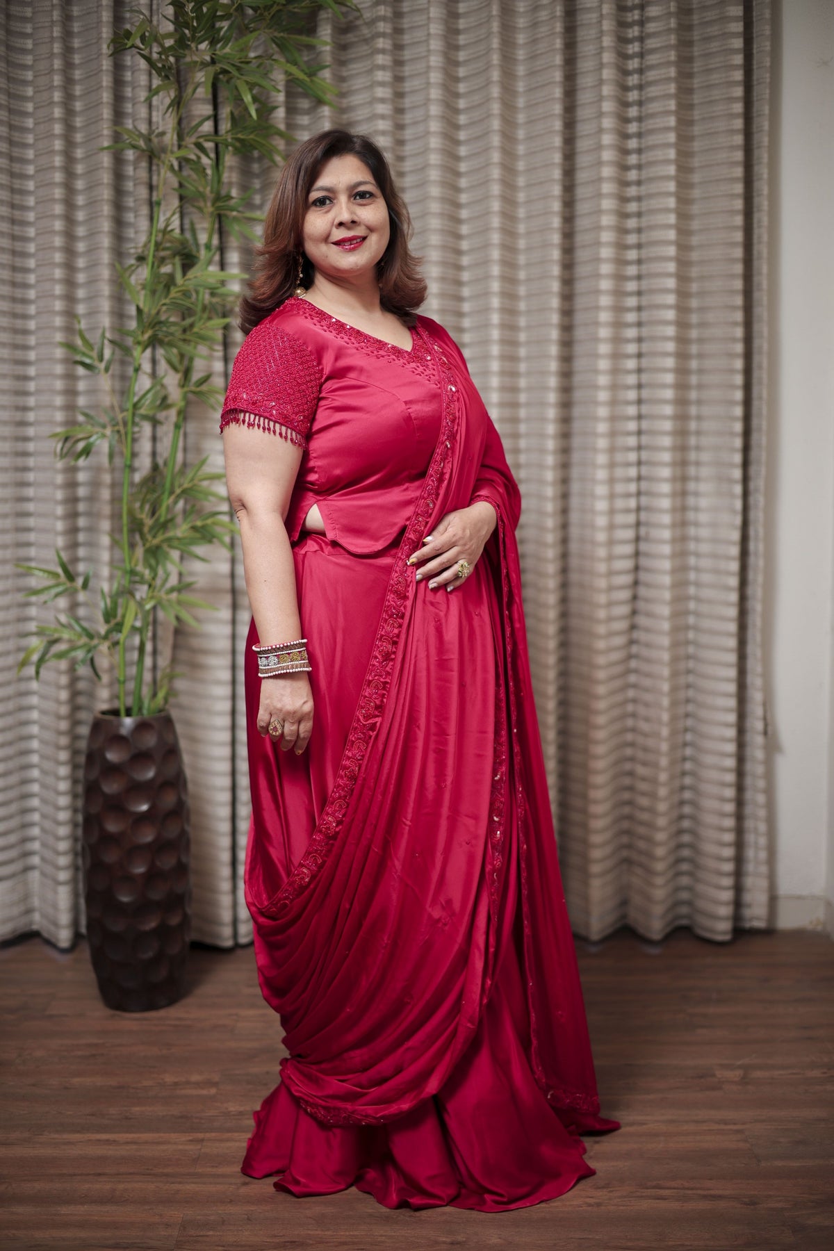 Elegant Red Ready-to-Wear Saree