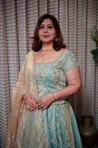 Aqua Blue Embroidered Chaniya Choli Set